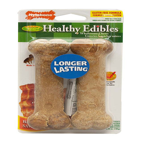 Nylabone Healthy Edibles AllNatural Long Lasting Bacon Flavor Chew Treats 2 count, 1ea/Wolf Up To 35 lb