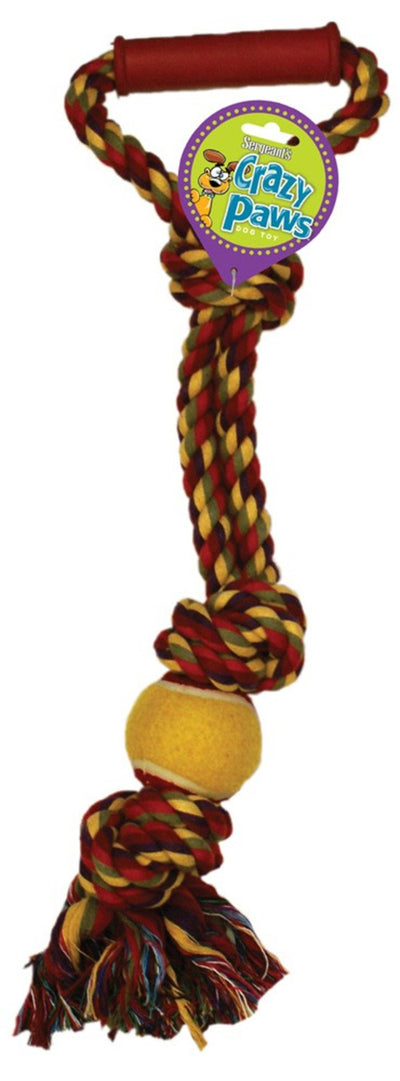 SENTRY Crazy Paws Tug Toy Group "B" Rope with Tennis Ball Assorted 20 in