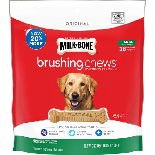 Milk-Bone Brushing Chews Dog Treat Large - Dogs 50 Pounds; 18 Count