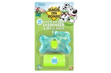 Bags on Board Bone Waste Pick-up Bag Dispenser with Dookie Dock Turquoise 2 rolls of 15 pet waste bags 9 in x 14 in