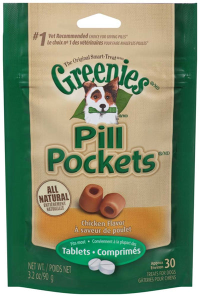 Greenies Pill Pockets Dog Treats Chicken Flavor Tablet 30 Count 3.2 oz
