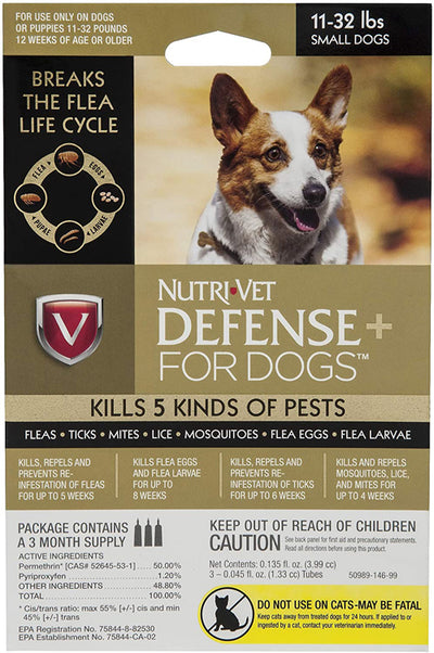 Nutri-Vet Defense+ Flea & Tick 1ea/Small Dogs 11-32 lb, 4 pk