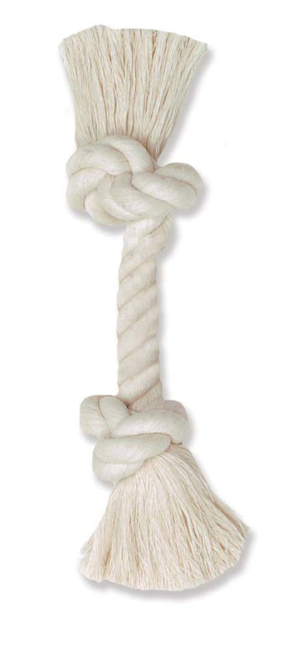 Mammoth Pet Products 100% Cotton Rope Bone Dog Toy 2 Knots Rope Bone White 9 in Small