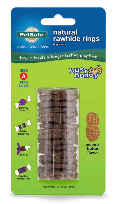 Busy Buddy Peanut Butter Flavor Rawhide Rings Dog Treat Small Size A