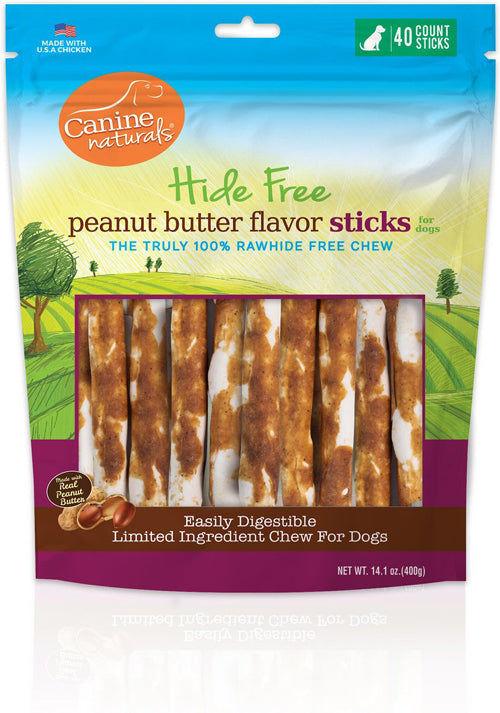 Canine Natural Hide Free 5inch Peanut Butter Stick 40Pk
