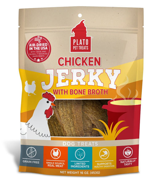 Plato Dog Jerky Chicken With Bone Broth 16Oz
