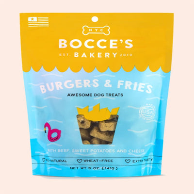 Bocces Bakery Dog Biscuits Burgers and Fries 5Oz.
