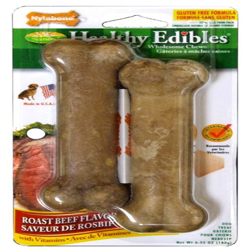 Nylabone Healthy Edibles All Natural Long Lasting Roast Beef Flavor Chew Treats 2 count; 1ea-Wolf Up To 35 lb