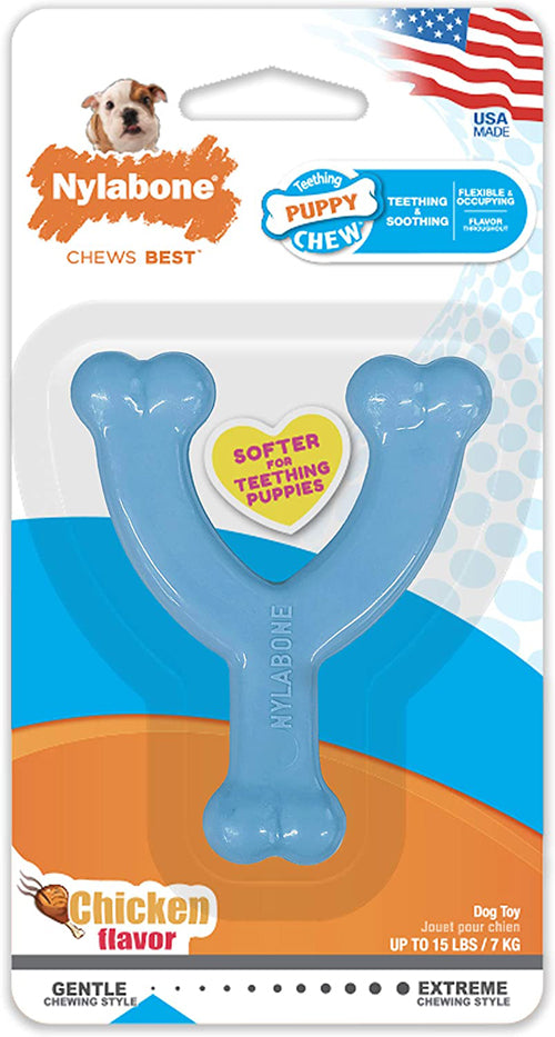 Nylabone Puppy Chew Toy Wishbone Puppy Blue Original; Chicken; 1ea-XS-Petite 1 ct