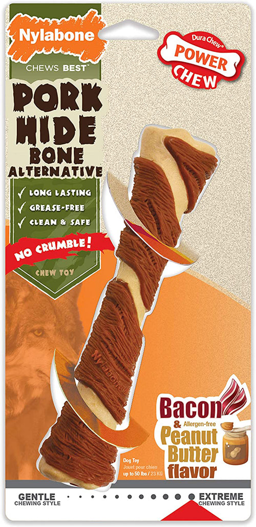 Nylabone Power Chew Alternative Pork Hide Bone Pork Hide; Bacon Peanut Butter; 1ea-Large-Giant 1 ct