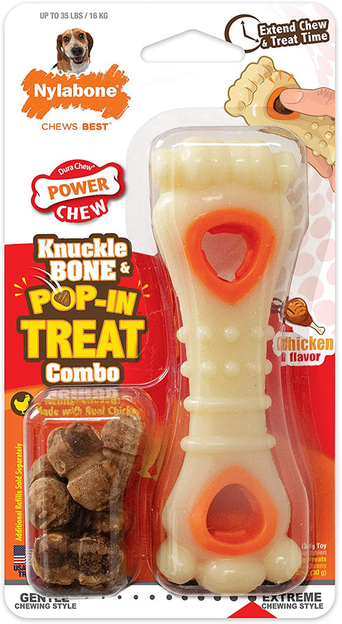 Nylabone Power Chew Knuckle Bone PopIn Treat Dog Toy Combo Knuckle; Chicken; 1ea-Medium-Wolf 1 ct