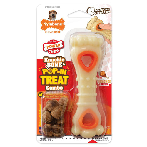 Nylabone Power Chew Knuckle Bone PopIn Treat Dog Toy Combo Knuckle; Chicken; 1ea-Large-Giant 1 ct