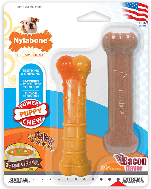 Nylabone Puppy Power Tough Puppy Chew Toys Twin Pack 1ea