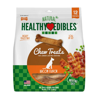 Nylabone Healthy Edibles All-Natural Long Lasting Bacon Flavor Chew Treats 12 Count 1ea-Medium-Wolf