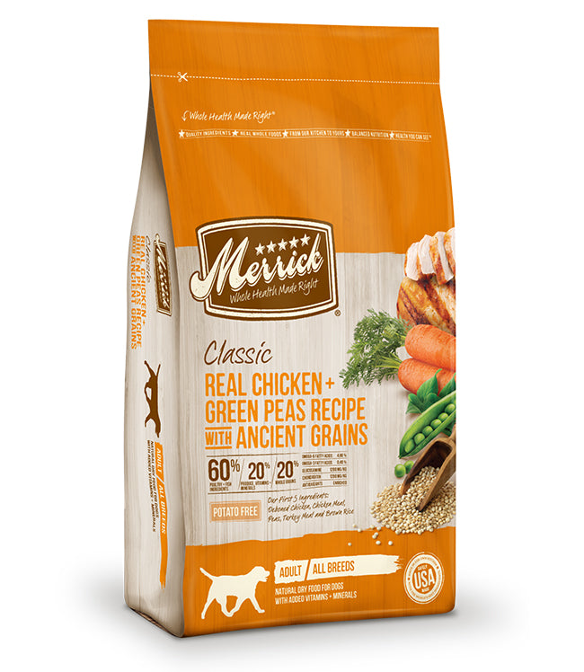 Merrick Classic Real Chicken and Green Peas Recipe With Ancient Grains 4 Lb