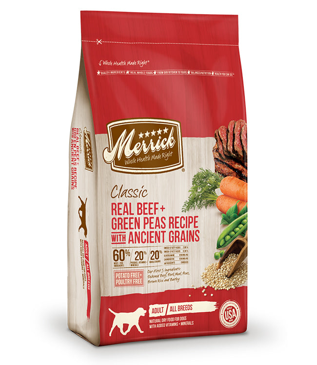 Merrick Classic Real Beef and Green Peas Recipe With Ancient Grains 4Lb