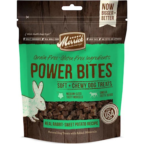 MERRICK DOG POWER BITES RABBIT TREATS 6oz (case of 6)