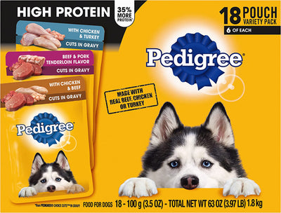 Pedigree High Protein Adult Wet Dog Food Pouch Variety Pack; 1ea-3.5 oz; 18 ct