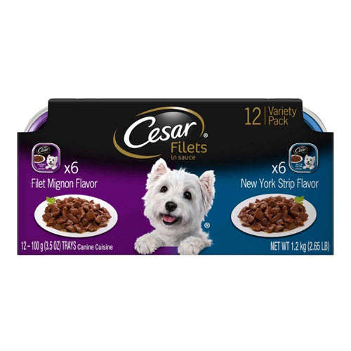 Cesar Gourmet Filets Variety Filet Mignon and New York Strip Dog Food 2Ea-42.3 Oz; 12 Pk