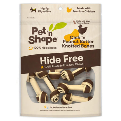 Pet N Shape Chikn Peanut Butter Knotted Bones Hide Free Dog Treat 1ea/6 ct