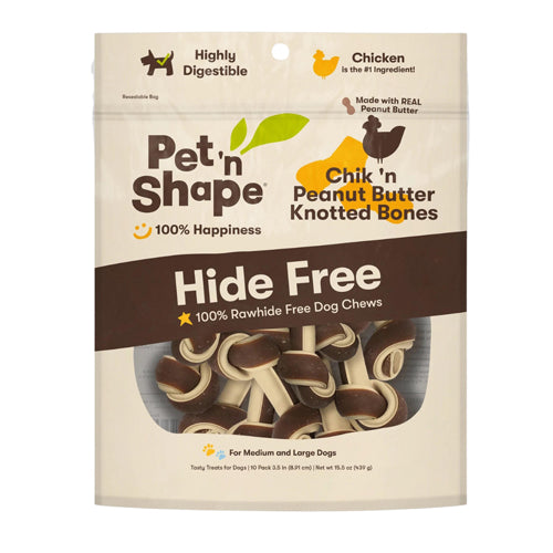 Pet N Shape Chikn Peanut Butter Knotted Bones Hide Free Dog Treat 1ea/10 ct