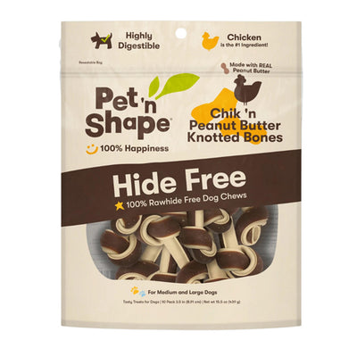 Pet N Shape Chikn Peanut Butter Knotted Bones Hide Free Dog Treat 1ea/10 ct