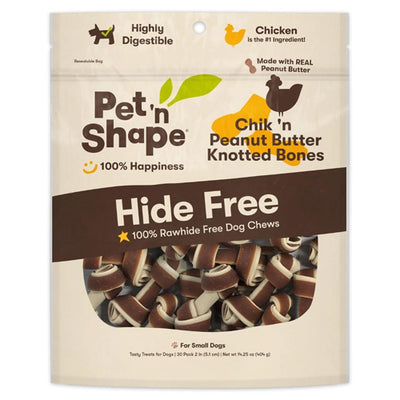 Pet N Shape Chikn Peanut Butter Knotted Bones Hide Free Dog Treat 1ea/30 ct