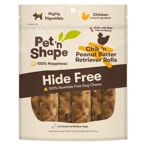 Pet 'N Shape Chik 'N Peanut Butter Retriever Roll Hide-Free Dog Treat 1ea/4 in, 6 ct