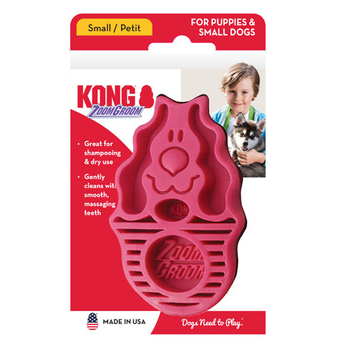 KONG Zoomgroom Rubber Dog Brush Raspberry 1ea/SM