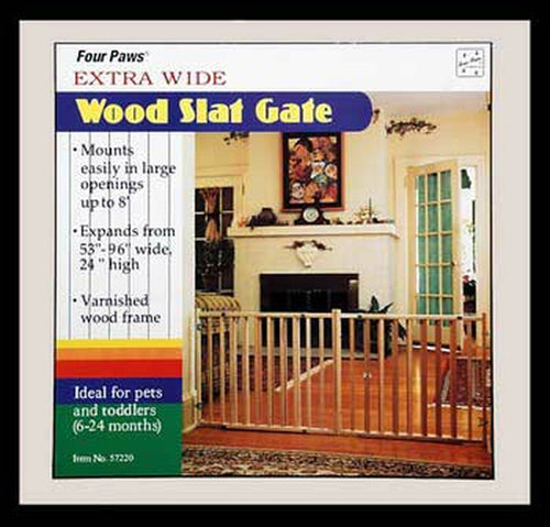 Four Paws Extra Wide Epandable Vertical Wood Slat Dog Gate Brown; 1ea-5193 in W X 24 in H