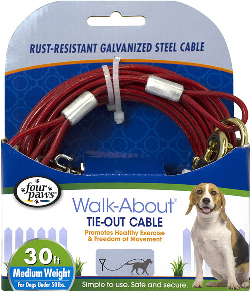 Four Paws Medium Weight Dog Tie Out Cable Red 30 Feet