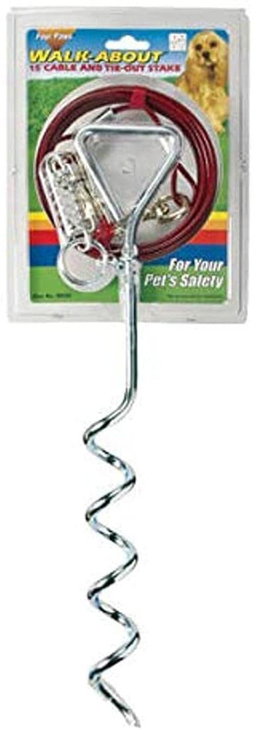 Four Paws Walk About Tie-Out Dog Spiral Stake Silver 15 ft. Cable