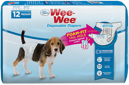 Four Paws Wee-Wee Disposable Dog Diapers 12 Count Medium