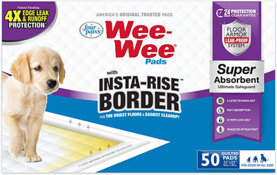 Four Paws Wee-Wee Pads with Insta-Rise Border - Dog Pee Pads 50 Count Standard 22" x 23"