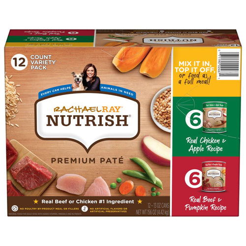 Rachael Ray NUTRISH Premium Pate Canned Dog Food Variety Pack (Chicken and Apple; Beef and Pumpkin); 1ea-13 oz