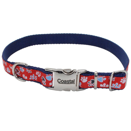 Ribbon Adjustable Nylon Dog Collar with Metal Buckle Red 5-8 in x 8-12 in