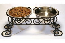 Spot Mediterranean Double Diner Dog Bowl Scroll Work Silver 1 Quart