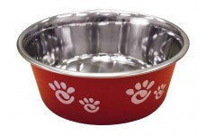 Spot Barcelona Stainless Steel Paw Print Dog Bowl Raspberry 32 Ounces