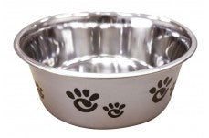 Spot Barcelona Stainless Steel Paw Print Dog Bowl Silver 32 Ounces