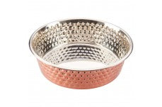 Spot Honeycomb Non Skid Stainless Steel Dog Bowl Hammered Exterior Copper 2 Quarts