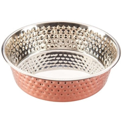 Spot Honeycomb Non Skid Stainless Steel Dog Bowl Hammered Exterior Copper 3 Quarts