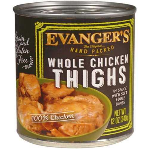 Evangers Hand Packed Whole Chicken Thighs Canned Dog Food 12 oz 12 Pack