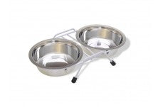 Van Ness Plastics Stainless Steel Double Bowl in Wire Rack Silver 16 oz