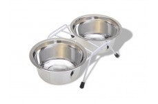 Van Ness Plastics Stainless Steel Double Bowl in Wire Rack Silver 32 oz