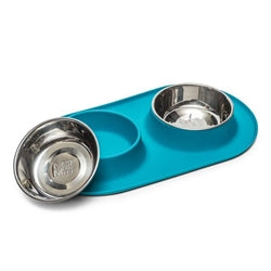 Messy Mutts Dog Double Feeder Blue 3 Cup