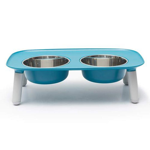 Messy Mutts Dog Double Feeder Elevated Blue