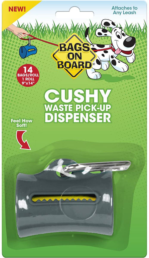 Bags On Board Cushy Waste Pick-Up Bag Dispenser Grey 14 Bags, 9 In X 14 In