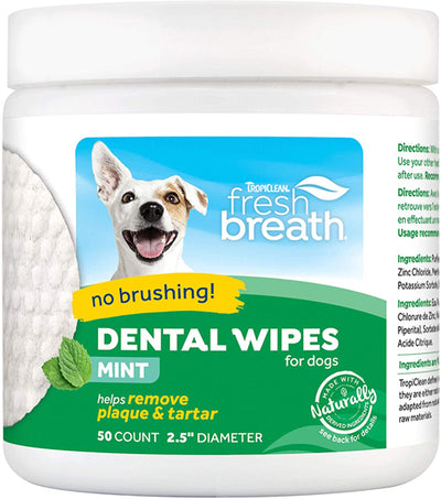 TropiClean Fresh Breath Dental Wipes for Dogs 50 Count