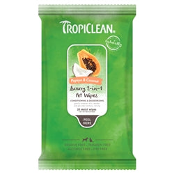 TropiClean Papaya Coconut Luxury 2in1 Pet Wipes 1ea-20 ct