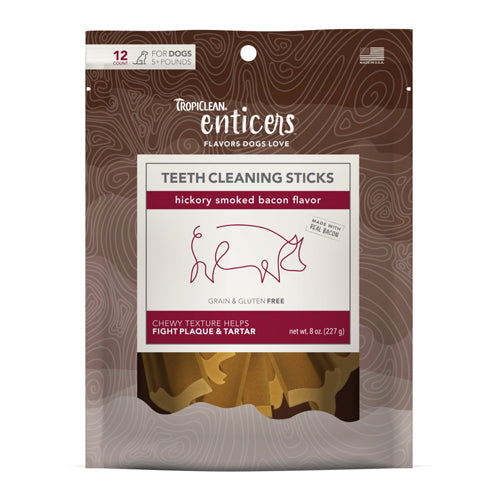 TropiClean Enticers Teeth Cleaning Sticks for Dogs Hickory Smoked Bacon; 1ea-12 ct